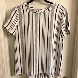 White & Navy Blue Striped Blouse by Ann Taylor